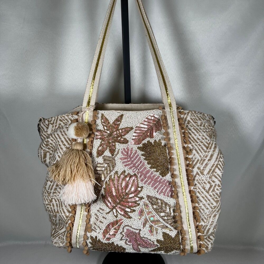 America And Beyond Sequin Embellished Floral Hand Beaded Crossbody Bag Tote